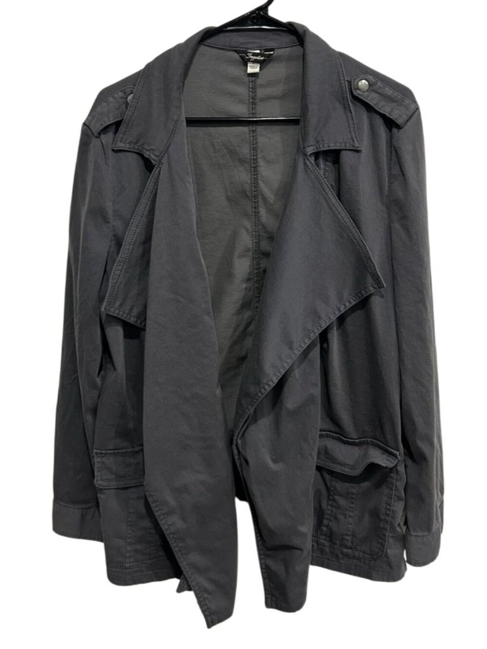 Supplies Large Gray Open Front Lightweight Jacket Pockets Minimalist Cozycore